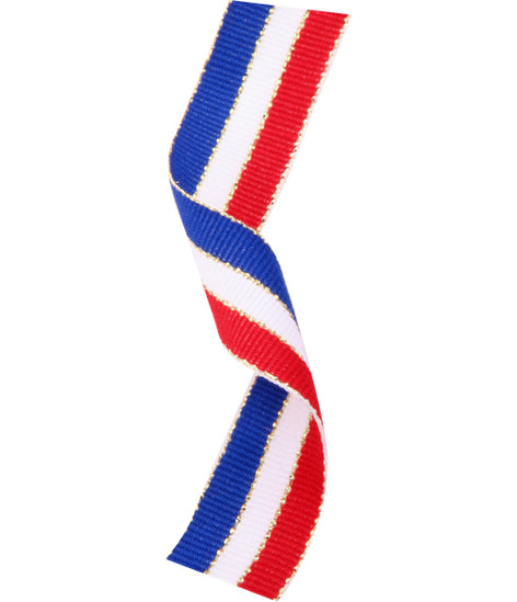 Medal Ribbon Red White & Blue With Gold Thread-MR2123