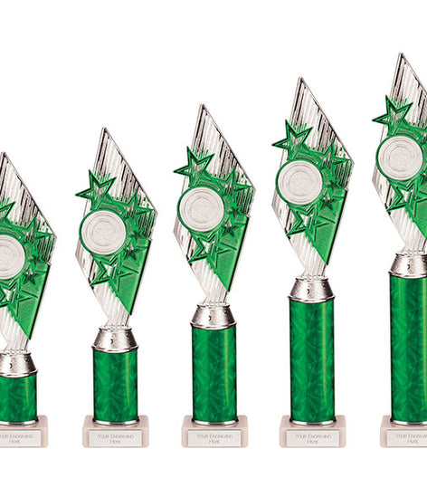 Pizzazz Plastic Tube Trophy Silver & Green- TA20516