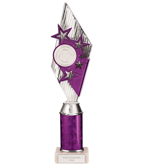 Pizzazz Plastic Tube Trophy Silver & Purple -TA20517