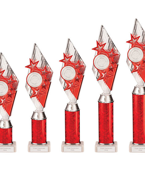 Pizzazz Plastic Tube Trophy Silver & Red- TA20519