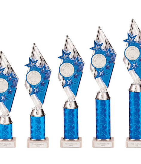 Pizzazz Plastic Tube Trophy Silver & Blue- TA20521