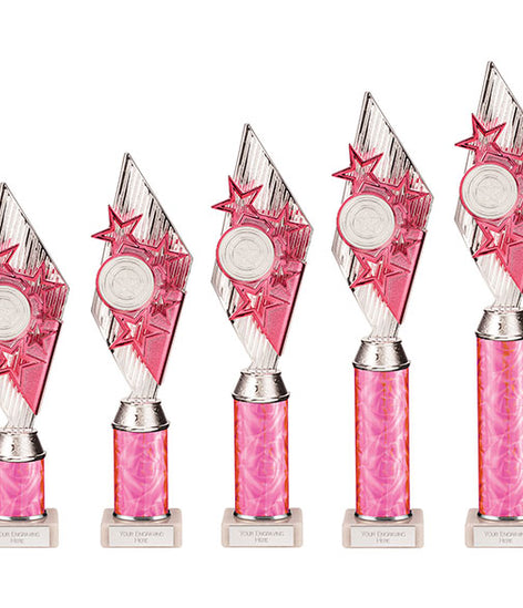 Pizzazz Plastic Tube Trophy Silver & Pink -TA20522