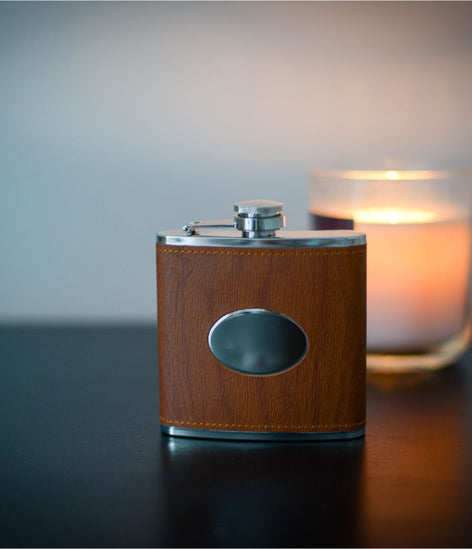 6oz Medium Wood Oval Hipflask